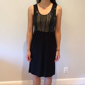 Black jersey midi tank top dress with stud detail